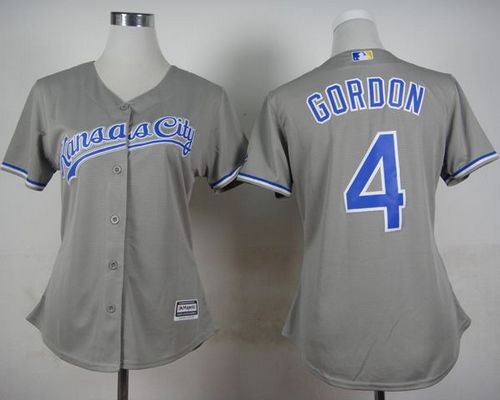 Royals #4 Alex Gordon Grey Road Women's Stitched MLB Jersey - Click Image to Close